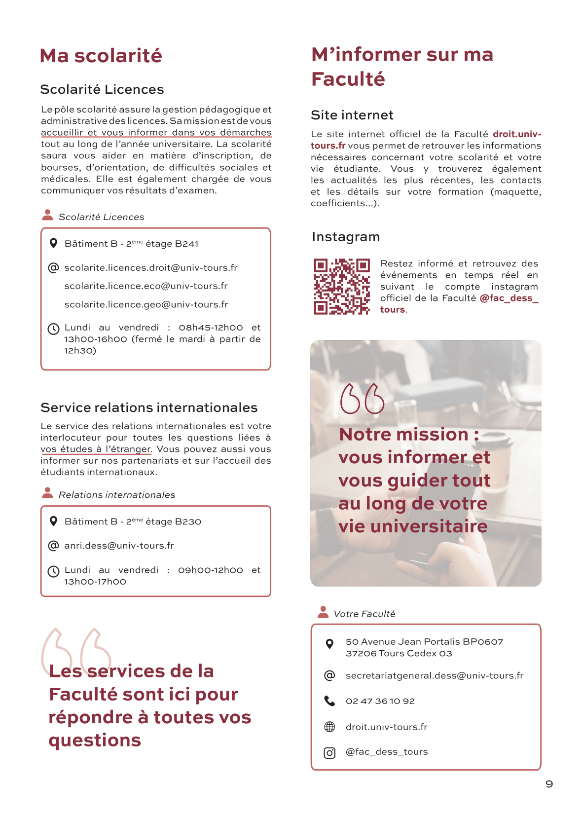 extrait du livret d'accueil de l'étudiant